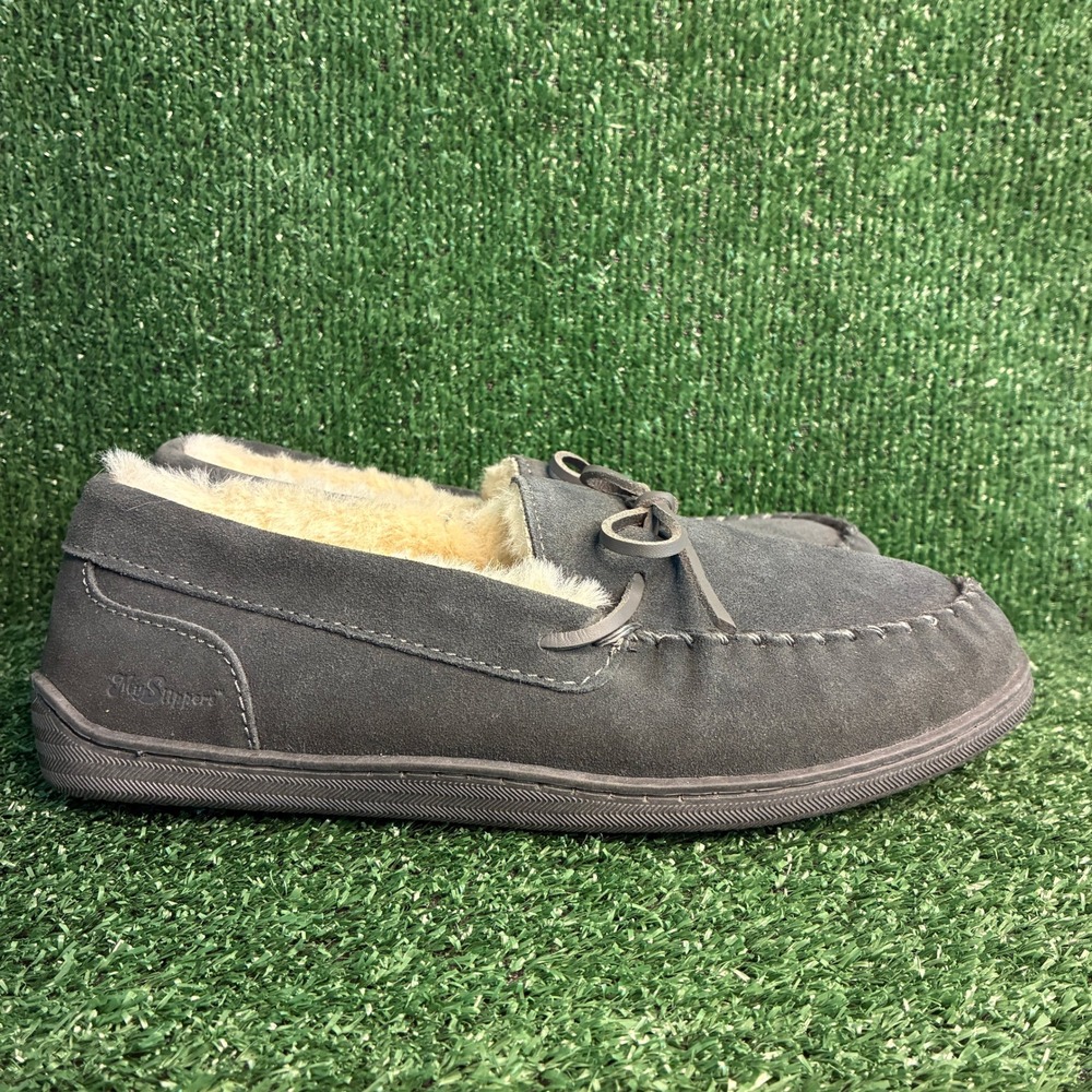 NEW MyPillow MySlippers Moccasin Faux Fur Suede Loafers Grey Womens Size 11 Wide